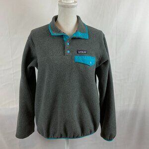 Patagonia Synchilla Pullover S Gray Teal Trim Long Sleeve Half Snap Elastic Wais